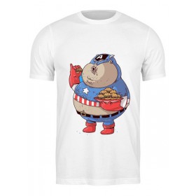 Мужская футболка с принтом Fat Captain America в Кировске,  |  | 