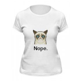 Женская футболка с принтом Сердитый котик / Grumpy Cat (Пиксельный) в Кировске,  |  | 