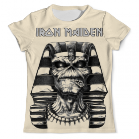 Мужская футболка 3D с принтом Iron Maiden Band в Кировске, Футболка с нанесением полноцветного изображения по всей поверхности может быть выполнена в двух вариантах - ХЛОПОК и СИНТЕТИКА. | Хлопок - ткань из 100% хлопка высшего качества пенье.  <br>Синтетика - ткань с высоким содержанием синтетического волокна (до 80%).  Материал хорошо тянется, имеет приятную на ощупь фактуру | 