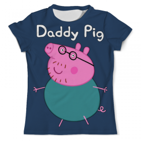 full_print_tee с принтом Daddy Pig в Кировске, Футболка с нанесением полноцветного изображения по всей поверхности может быть выполнена в двух вариантах - ХЛОПОК и СИНТЕТИКА. | Хлопок - ткань из 100% хлопка высшего качества пенье.  <br>Синтетика - ткань с высоким содержанием синтетического волокна (до 80%).  Материал хорошо тянется, имеет приятную на ощупь фактуру | Тематика изображения на принте: 