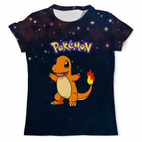 Мужская футболка 3D с принтом PoKeMon Charmander в Кировске, Футболка с нанесением полноцветного изображения по всей поверхности может быть выполнена в двух вариантах - ХЛОПОК и СИНТЕТИКА. | Хлопок - ткань из 100% хлопка высшего качества пенье.  <br>Синтетика - ткань с высоким содержанием синтетического волокна (до 80%).  Материал хорошо тянется, имеет приятную на ощупь фактуру | 