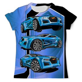 full_print_tee с принтом Hot Wheels в Кировске, Футболка с нанесением полноцветного изображения по всей поверхности может быть выполнена в двух вариантах - ХЛОПОК и СИНТЕТИКА. | Хлопок - ткань из 100% хлопка высшего качества пенье.  <br>Синтетика - ткань с высоким содержанием синтетического волокна (до 80%).  Материал хорошо тянется, имеет приятную на ощупь фактуру | 