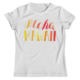 full_print_tee с принтом Aloha Hawaii в Кировске, Футболка с нанесением полноцветного изображения по всей поверхности может быть выполнена в двух вариантах - ХЛОПОК и СИНТЕТИКА. | Хлопок - ткань из 100% хлопка высшего качества пенье.  <br>Синтетика - ткань с высоким содержанием синтетического волокна (до 80%).  Материал хорошо тянется, имеет приятную на ощупь фактуру | Тематика изображения на принте: 