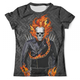 full_print_tee с принтом Ghost Rider в Кировске, Футболка с нанесением полноцветного изображения по всей поверхности может быть выполнена в двух вариантах - ХЛОПОК и СИНТЕТИКА. | Хлопок - ткань из 100% хлопка высшего качества пенье.  <br>Синтетика - ткань с высоким содержанием синтетического волокна (до 80%).  Материал хорошо тянется, имеет приятную на ощупь фактуру | 