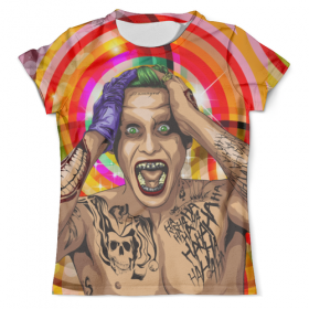 full_print_tee с принтом The Joker Design в Кировске, Футболка с нанесением полноцветного изображения по всей поверхности может быть выполнена в двух вариантах - ХЛОПОК и СИНТЕТИКА. | Хлопок - ткань из 100% хлопка высшего качества пенье.  <br>Синтетика - ткань с высоким содержанием синтетического волокна (до 80%).  Материал хорошо тянется, имеет приятную на ощупь фактуру | Тематика изображения на принте: 