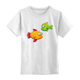 kids_tee с принтом Две морские рыбки: желтая и зеленая в Кировске,  |  | Тематика изображения на принте: 