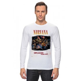 Мужской лонгслив с принтом Nirvana Unplagged album t-shirt в Кировске, Хлопок |  | 