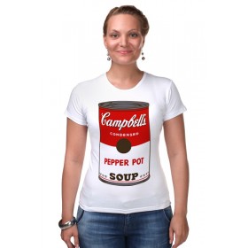 Женская футболка стрэйч с принтом Campbells Soup (Энди Уорхол) в Кировске,  |  | 
