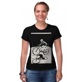 Женская футболка стрэйч с принтом девушка на велосипеде в Кировске,  |  | 