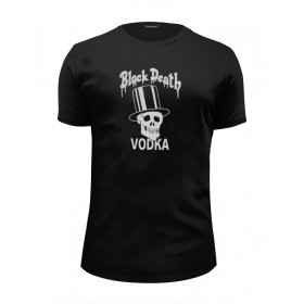 Мужская футболка Premium с принтом Black Death Vodka в Кировске, Белый, черный, серый меланж, голубой: 100% хлопок, плотность 160 гр. Остальные цвета: 92% хлопок, 8% лайкра, плотность 170-180гр. |  | 