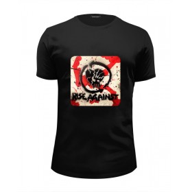 Мужская футболка Premium с принтом Rise Against - logo в Кировске, Белый, черный, серый меланж, голубой: 100% хлопок, плотность 160 гр. Остальные цвета: 92% хлопок, 8% лайкра, плотность 170-180гр. |  | 