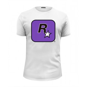 Мужская футболка Premium с принтом Rockstar Games в Кировске, Белый, черный, серый меланж, голубой: 100% хлопок, плотность 160 гр. Остальные цвета: 92% хлопок, 8% лайкра, плотность 170-180гр. |  | 