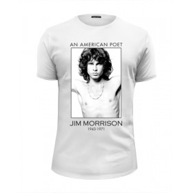 Мужская футболка Premium с принтом Джим Моррисон в Кировске, Белый, черный, серый меланж, голубой: 100% хлопок, плотность 160 гр. Остальные цвета: 92% хлопок, 8% лайкра, плотность 170-180гр. |  | 