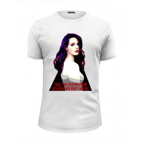 Мужская футболка Premium с принтом Lana Del Rey - Ultraviolence Era (Front Back) в Кировске, Белый, черный, серый меланж, голубой: 100% хлопок, плотность 160 гр. Остальные цвета: 92% хлопок, 8% лайкра, плотность 170-180гр. |  | Тематика изображения на принте: 