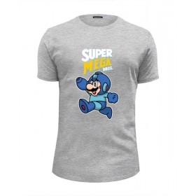 Мужская футболка Premium с принтом Super Mario (Mega Man) в Кировске, Белый, черный, серый меланж, голубой: 100% хлопок, плотность 160 гр. Остальные цвета: 92% хлопок, 8% лайкра, плотность 170-180гр. |  | 