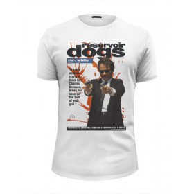 Мужская футболка Premium с принтом Reservoir Dogs в Кировске, Белый, черный, серый меланж, голубой: 100% хлопок, плотность 160 гр. Остальные цвета: 92% хлопок, 8% лайкра, плотность 170-180гр. |  | 