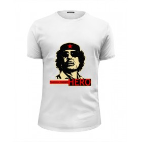 Мужская футболка Premium с принтом Муаммар Каддафи в Кировске, Белый, черный, серый меланж, голубой: 100% хлопок, плотность 160 гр. Остальные цвета: 92% хлопок, 8% лайкра, плотность 170-180гр. |  | 