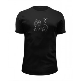 Мужская футболка Premium с принтом знак зодиака Овен в Кировске, Белый, черный, серый меланж, голубой: 100% хлопок, плотность 160 гр. Остальные цвета: 92% хлопок, 8% лайкра, плотность 170-180гр. |  | 