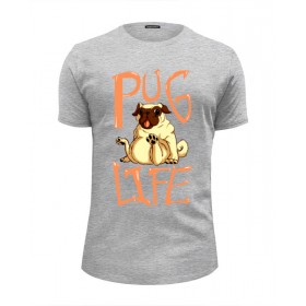 Мужская футболка Premium с принтом Pug life в Кировске, Белый, черный, серый меланж, голубой: 100% хлопок, плотность 160 гр. Остальные цвета: 92% хлопок, 8% лайкра, плотность 170-180гр. |  | Тематика изображения на принте: 