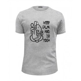 Мужская футболка Premium с принтом Keep Calm Do Yoga в Кировске, Белый, черный, серый меланж, голубой: 100% хлопок, плотность 160 гр. Остальные цвета: 92% хлопок, 8% лайкра, плотность 170-180гр. |  | 