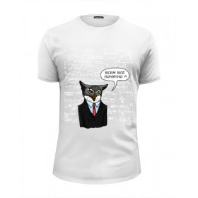 Мужская футболка Premium с принтом сова преподаватель у доски в Кировске, Белый, черный, серый меланж, голубой: 100% хлопок, плотность 160 гр. Остальные цвета: 92% хлопок, 8% лайкра, плотность 170-180гр. |  | 