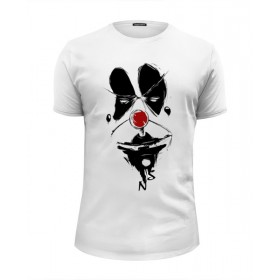 Мужская футболка Premium с принтом Грустный Клоун - Sad Clown в Кировске, Белый, черный, серый меланж, голубой: 100% хлопок, плотность 160 гр. Остальные цвета: 92% хлопок, 8% лайкра, плотность 170-180гр. |  | 