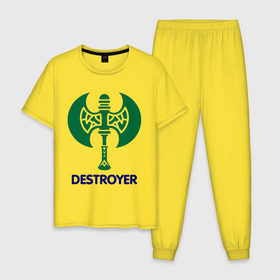 Мужская пижама хлопок с принтом Orc Fighter - Destroyer в Кировске, 100% хлопок | брюки и футболка прямого кроя, без карманов, на брюках мягкая резинка на поясе и по низу штанин
 | destroyer | lineage