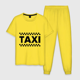 Мужская пижама хлопок с принтом Taxi в Кировске, 100% хлопок | брюки и футболка прямого кроя, без карманов, на брюках мягкая резинка на поясе и по низу штанин
 | taxi | для таксиста | такси | таксист | шашечки