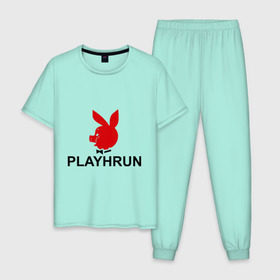 Мужская пижама хлопок с принтом Playhrun в Кировске, 100% хлопок | брюки и футболка прямого кроя, без карманов, на брюках мягкая резинка на поясе и по низу штанин
 | playboy | плейбой | плейхрюн | хрю