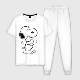 Мужская пижама хлопок с принтом Snoopy в Кировске, 100% хлопок | брюки и футболка прямого кроя, без карманов, на брюках мягкая резинка на поясе и по низу штанин
 | snoopy | сгупи