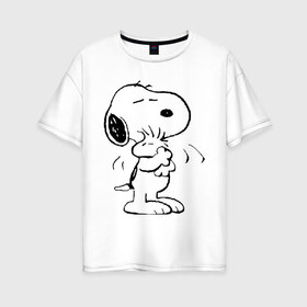 Женская футболка хлопок Oversize с принтом Snoopy в Кировске, 100% хлопок | свободный крой, круглый ворот, спущенный рукав, длина до линии бедер
 | Тематика изображения на принте: snoopy | сгупи