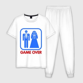 Мужская пижама хлопок с принтом Game over в Кировске, 100% хлопок | брюки и футболка прямого кроя, без карманов, на брюках мягкая резинка на поясе и по низу штанин
 | game over | жених | игра закончена | невеста