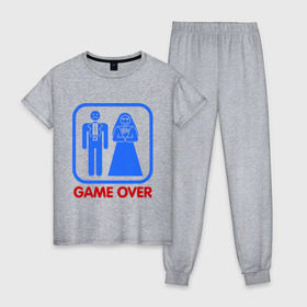 Женская пижама хлопок с принтом Game over в Кировске, 100% хлопок | брюки и футболка прямого кроя, без карманов, на брюках мягкая резинка на поясе и по низу штанин | game over | жених | игра закончена | невеста