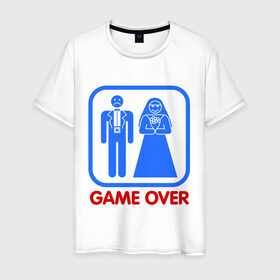Мужская футболка хлопок с принтом Game over в Кировске, 100% хлопок | прямой крой, круглый вырез горловины, длина до линии бедер, слегка спущенное плечо. | game over | жених | игра закончена | невеста