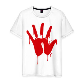 Мужская футболка хлопок с принтом Рука в Кировске, 100% хлопок | прямой крой, круглый вырез горловины, длина до линии бедер, слегка спущенное плечо. | кисть | кровь | ладонь | отпечаток | пальцы | рука