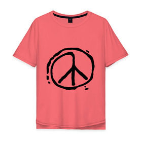 Мужская футболка хлопок Oversize с принтом Пацифика в Кировске, 100% хлопок | свободный крой, круглый ворот, “спинка” длиннее передней части | графика | знак хиппи | мир | пацифизм | рисунок