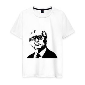 Мужская футболка хлопок с принтом Горбачев в Кировске, 100% хлопок | прямой крой, круглый вырез горловины, длина до линии бедер, слегка спущенное плечо. | горбачев | михаил сергеевич | политические | россия