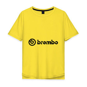 Мужская футболка хлопок Oversize с принтом Brembo в Кировске, 100% хлопок | свободный крой, круглый ворот, “спинка” длиннее передней части | brembo | брембо | колодки | тормоза | тормозные колодки | тюнинг