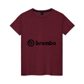 Женская футболка хлопок с принтом Brembo в Кировске, 100% хлопок | прямой крой, круглый вырез горловины, длина до линии бедер, слегка спущенное плечо | brembo | брембо | колодки | тормоза | тормозные колодки | тюнинг