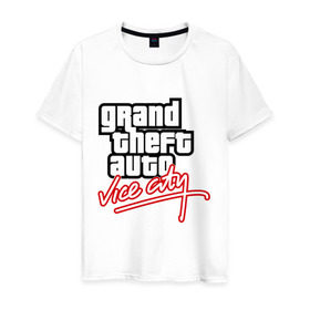 Мужская футболка хлопок с принтом GTA Vice City в Кировске, 100% хлопок | прямой крой, круглый вырез горловины, длина до линии бедер, слегка спущенное плечо. | Тематика изображения на принте: auto | grand | thaft | гта | игра | компьютерная