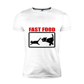 Мужская футболка премиум с принтом Fast food в Кировске, 92% хлопок, 8% лайкра | приталенный силуэт, круглый вырез ворота, длина до линии бедра, короткий рукав | fast food | fastfood | быстра еда | коты | кошка | песики | собака