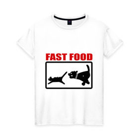 Женская футболка хлопок с принтом Fast food в Кировске, 100% хлопок | прямой крой, круглый вырез горловины, длина до линии бедер, слегка спущенное плечо | fast food | fastfood | быстра еда | коты | кошка | песики | собака