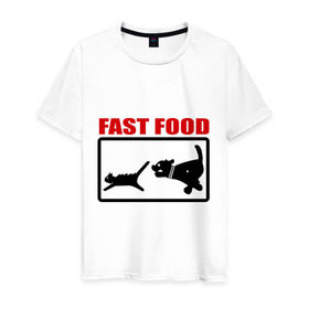 Мужская футболка хлопок с принтом Fast food в Кировске, 100% хлопок | прямой крой, круглый вырез горловины, длина до линии бедер, слегка спущенное плечо. | fast food | fastfood | быстра еда | коты | кошка | песики | собака