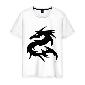 Мужская футболка хлопок с принтом Дракон (2) в Кировске, 100% хлопок | прямой крой, круглый вырез горловины, длина до линии бедер, слегка спущенное плечо. | dragon | tribal | дракон | китайский дракон | орнамент | трайбл | трибал | узор