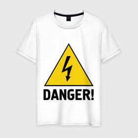 Мужская футболка хлопок с принтом Danger! в Кировске, 100% хлопок | прямой крой, круглый вырез горловины, длина до линии бедер, слегка спущенное плечо. | alarma | danger | алярма | данжер | знак опасности | опасность