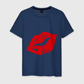 Мужская футболка хлопок с принтом Губы в Кировске, 100% хлопок | прямой крой, круглый вырез горловины, длина до линии бедер, слегка спущенное плечо. | kiss | lips | губы | помада | поцелуй
