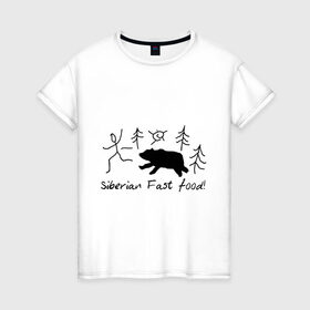 Женская футболка хлопок с принтом Siberian Fast Food в Кировске, 100% хлопок | прямой крой, круглый вырез горловины, длина до линии бедер, слегка спущенное плечо | 