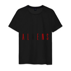 Мужская футболка хлопок с принтом ALIENS в Кировске, 100% хлопок | прямой крой, круглый вырез горловины, длина до линии бедер, слегка спущенное плечо. | Тематика изображения на принте: alien | aliens | пришельцы | чужие | чужой