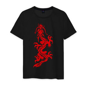 Мужская футболка хлопок с принтом Дракон-ящер в Кировске, 100% хлопок | прямой крой, круглый вырез горловины, длина до линии бедер, слегка спущенное плечо. | tribal | дракон | китайский дракон | трибал | узор | ящер