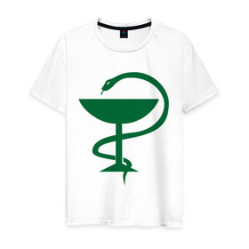 Мужская футболка хлопок с принтом Медик в Кировске, 100% хлопок | прямой крой, круглый вырез горловины, длина до линии бедер, слегка спущенное плечо. | змея и чаша | знак медика | знак медицины | медик | медицина